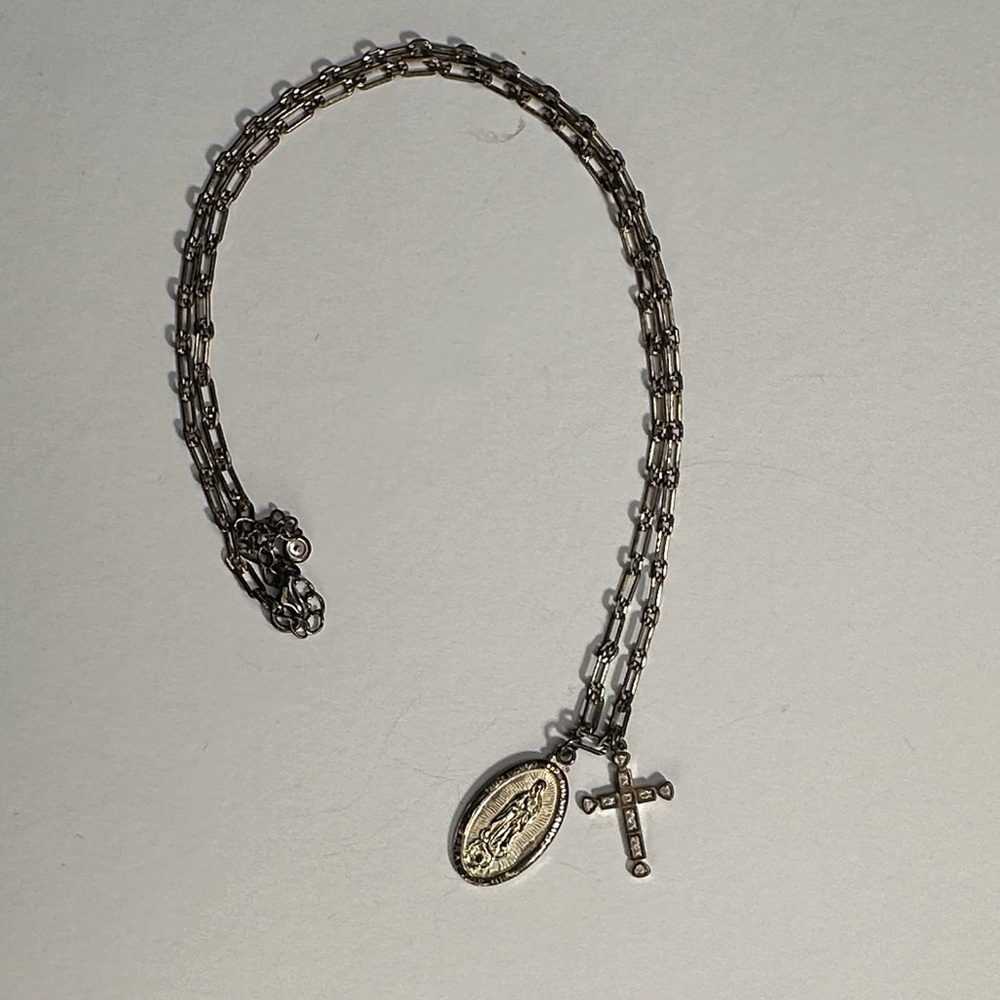 Gold and silver Chain Necklace with Religious Pendants